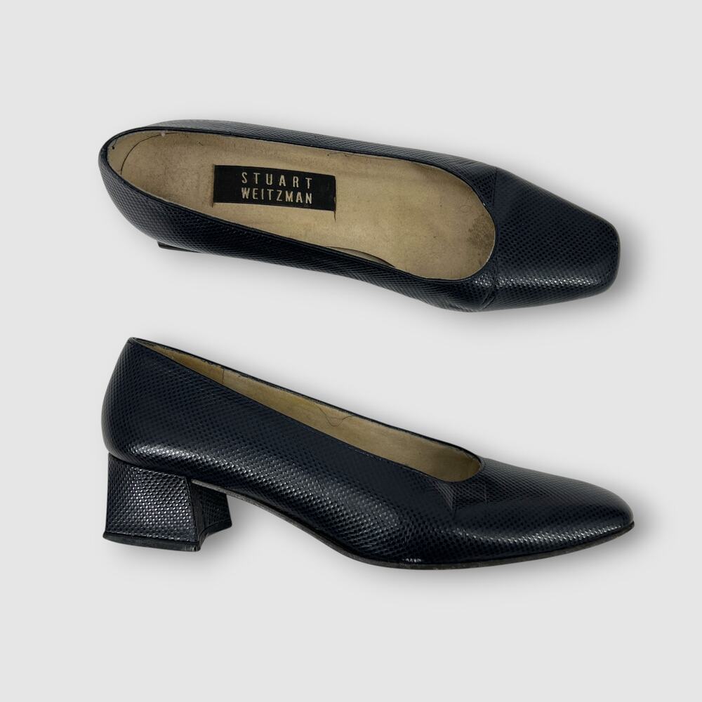 Vintage Stuart Weitzman Textured Leather Block Heel Pumps Size 7.5